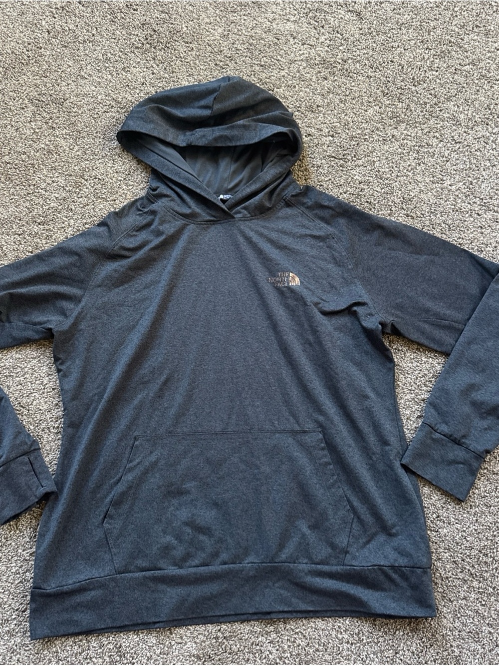 The North Face Womens XL Dark Gray/Green/Blue Lightweight Hoodie Metallic Emblem